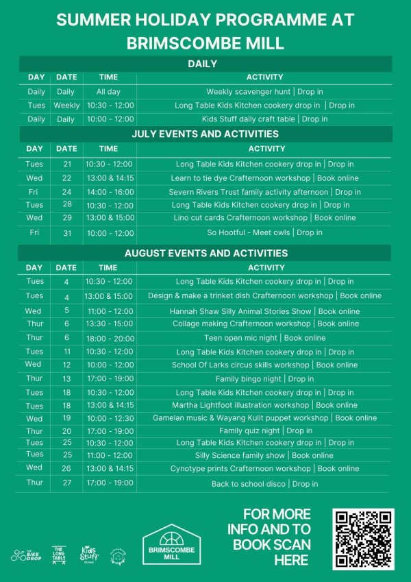 Brimscombe Mill Summer Holidays Programme A4 Poster back